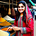 소믈리에가 활용하는 와인 지도 - **Prompt:** A Pakistani woman in a vibrant, traditionally embroidered shalwar kameez, smiling warmly...