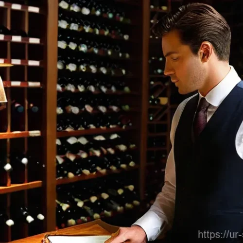 Home 26 소믈리에 경력자 인터뷰 모음 - **Sommelier's Passionate Study**: A male sommelier, in his late 30s, with a focused expression, is p...