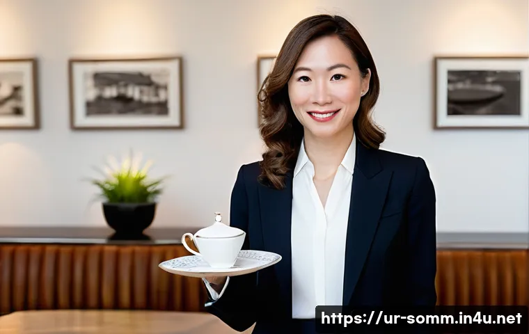 소믈리에 취업 성공 사례 - **Prompt:** A sophisticated female sommelier, in her mid-30s, stands elegantly dressed in a sharp, d...