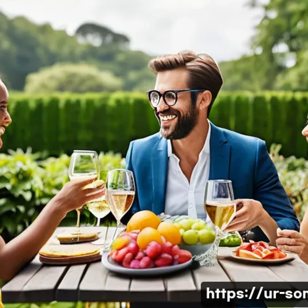 와인 시장에서의 새로운 트렌드 - **Prompt:** A diverse group of adults in their late 20s to early 40s are enjoying a lively and whole...