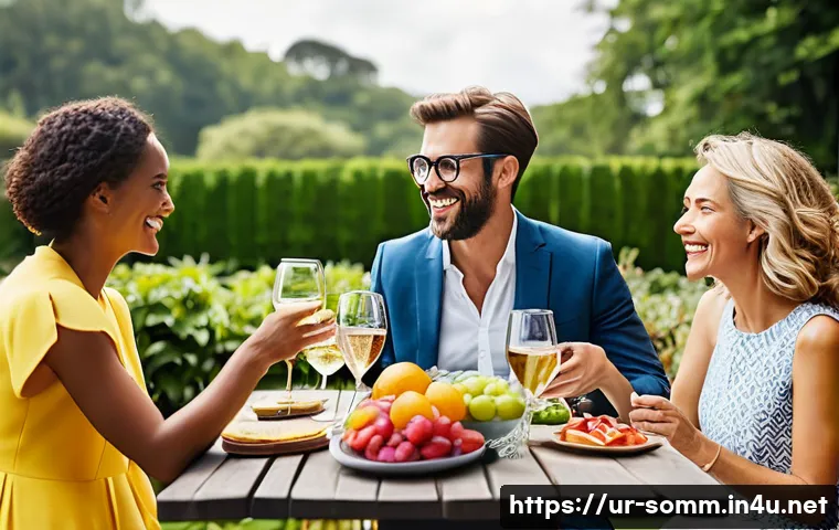 와인 시장에서의 새로운 트렌드 - **Prompt:** A diverse group of adults in their late 20s to early 40s are enjoying a lively and whole...